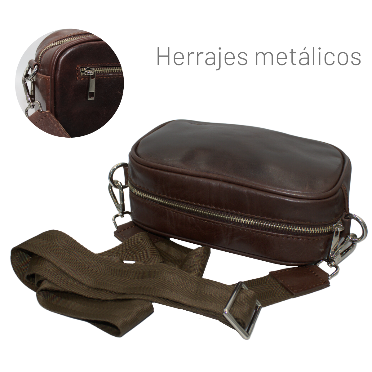Bandolera Hombre Piel Genuina Correa Mano y Hombro