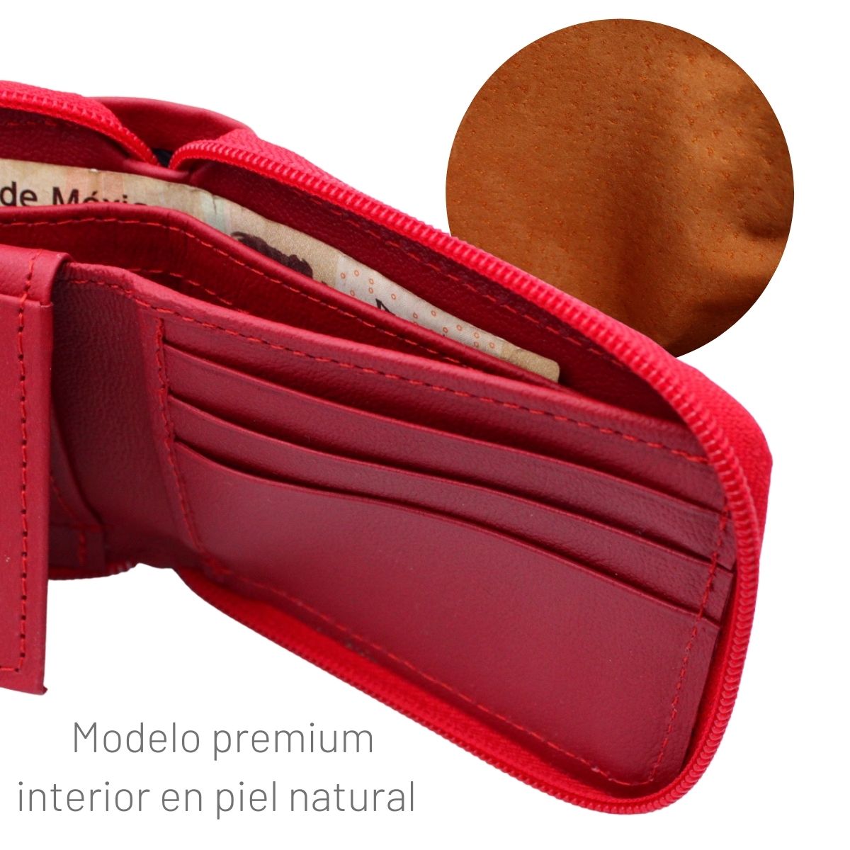 Cartera Hombre Piel Genuina Cierre Seguro Monedas Identificación Interiores en Piel