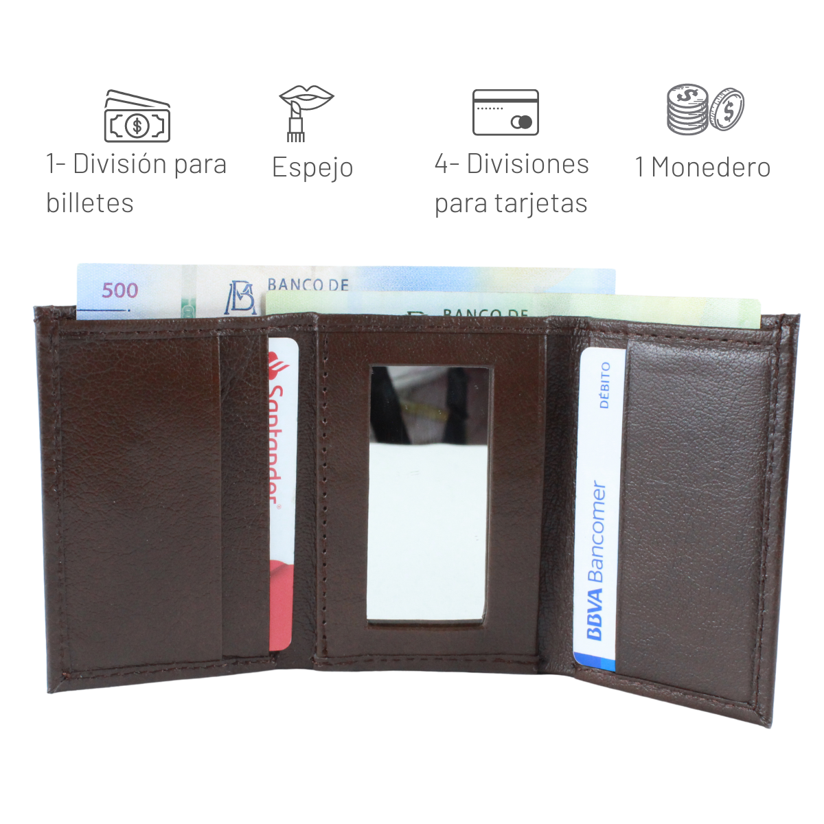 Cartera Mujer Piel Genuina Chica Monedero Interiores en Tela