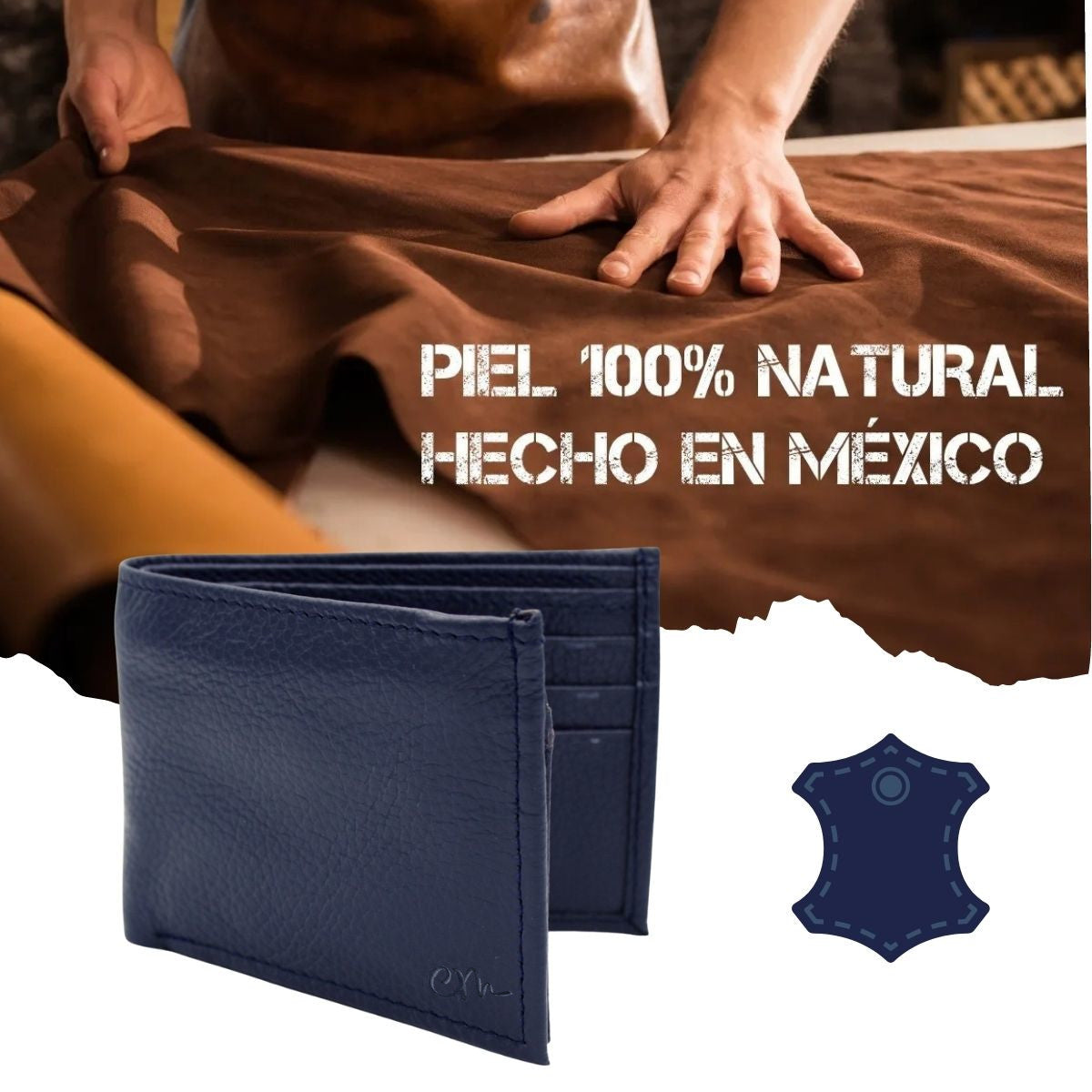 Cartera Hombre Piel Genuina Bifold Compartimento Secreto Interiores en Tela