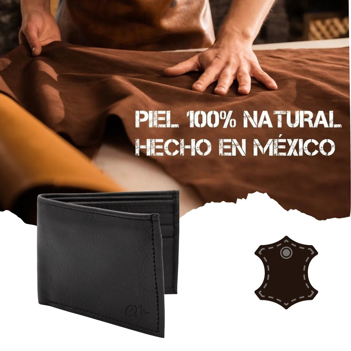 Cartera Hombre Piel Genuina Bifold Compartimento Secreto Interiores en Tela