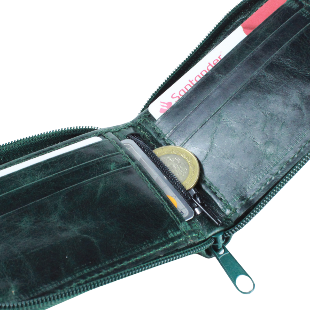 Cartera Hombre Piel Genuina Cierre Seguro Monedas Interiores en Tela