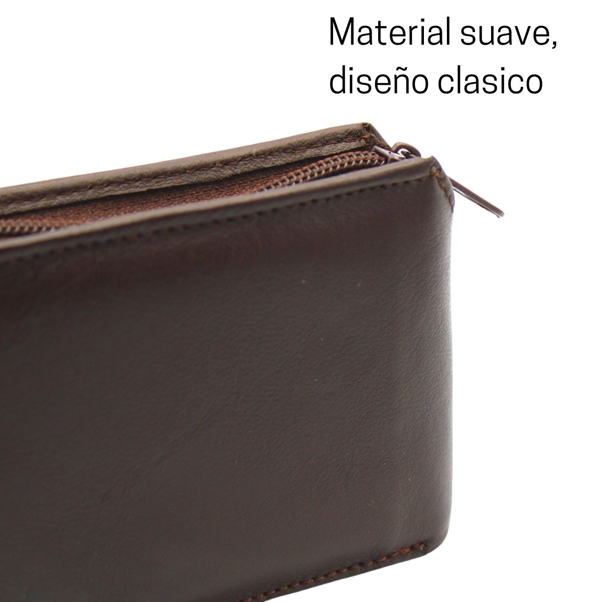 Cartera Hombre Piel Genuina Cierre Seguro Monedas Interiores en Tela
