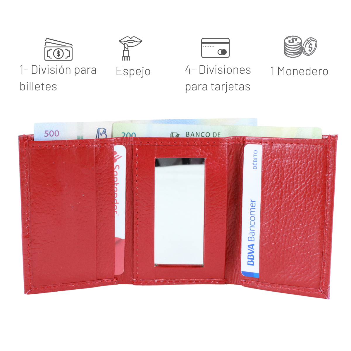 Cartera Mujer Piel Genuina Chica Monedero Interiores en Tela