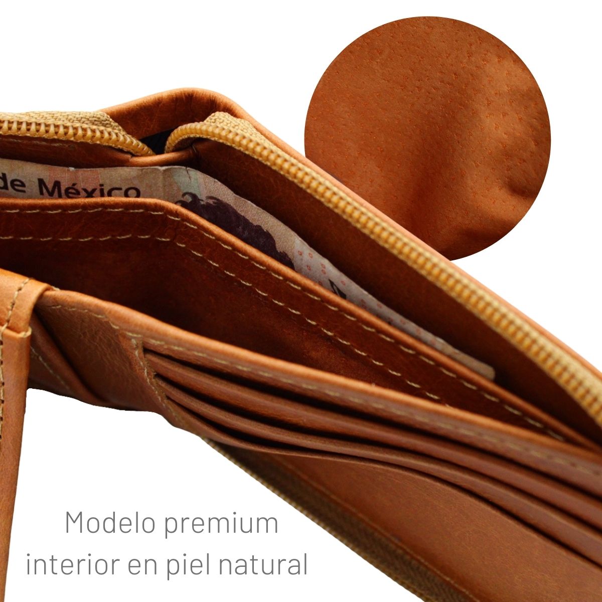 Cartera Hombre Piel Genuina Cierre Seguro Monedas Identificación Interiores en Piel