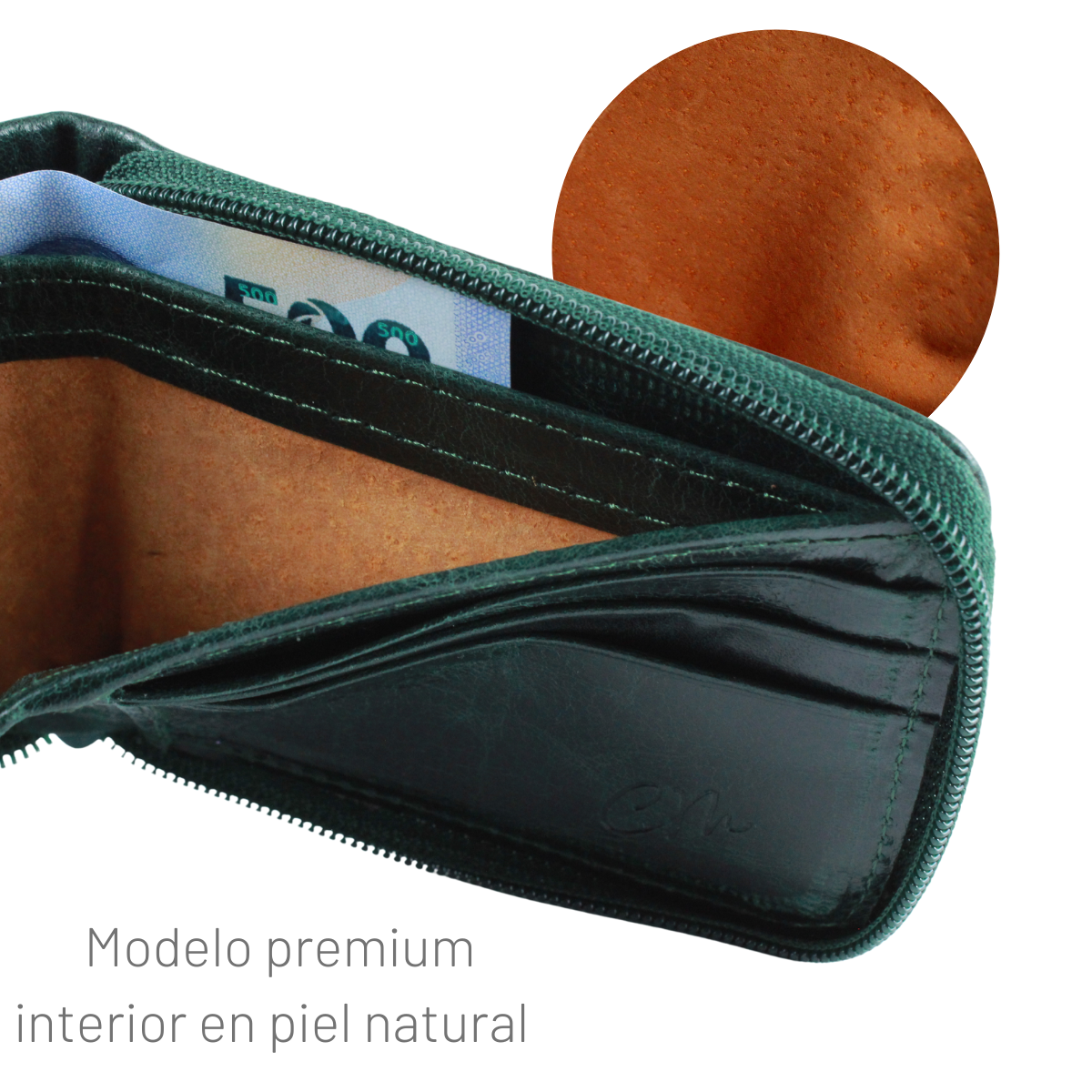 Cartera Hombre Piel Genuina Cierre Seguro Monedas Identificación Interiores en Piel