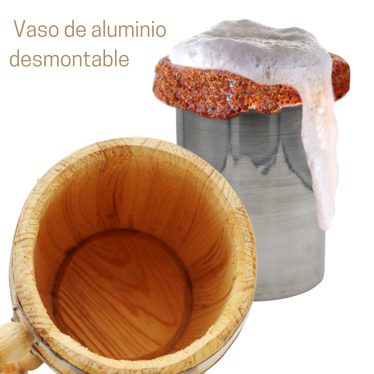 Tarro Cervecero Madera de Pino con Tapa y Popote