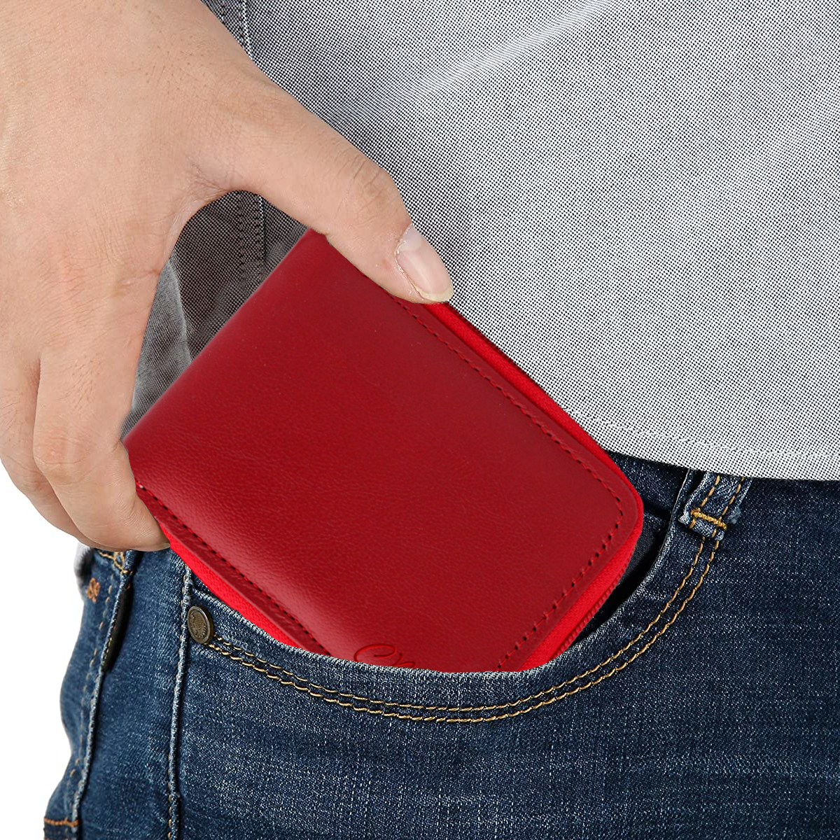 Cartera Hombre Piel Genuina Cierre Seguro Monedas Interiores en Tela