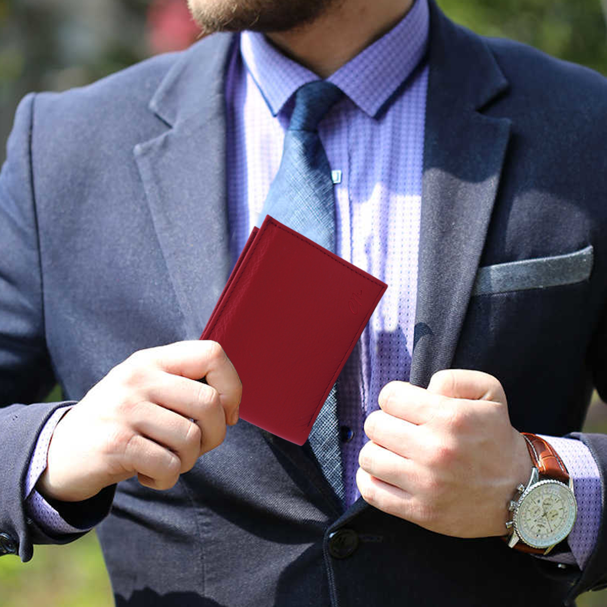 Cartera Hombre Piel Genuina Bifold Compartimento Secreto Interiores en Tela