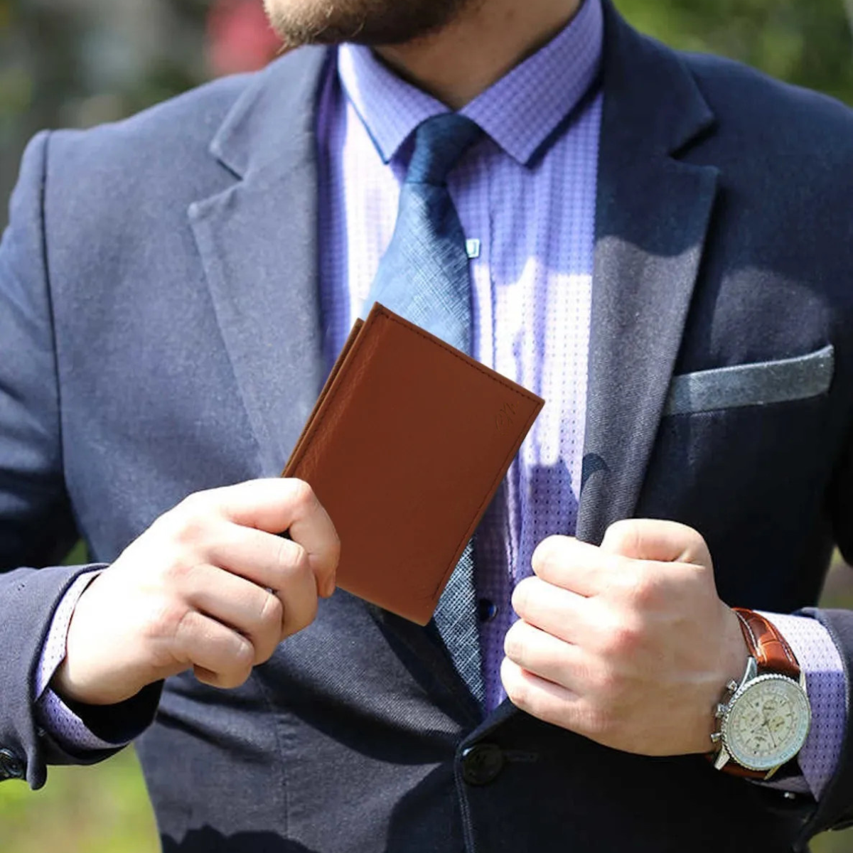 Cartera Hombre Piel Genuina Bifold Compartimento Secreto Interiores en Tela