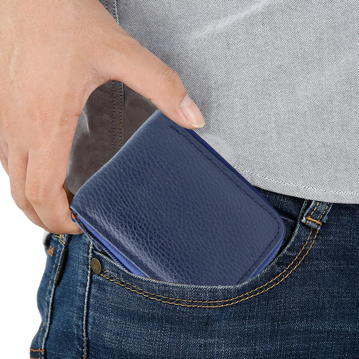 Cartera Hombre Piel Genuina Cierre Seguro Monedas Identificación Interiores en Piel