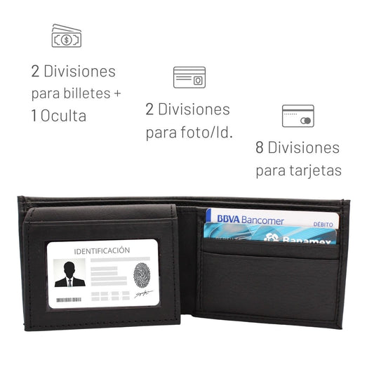 Cartera Hombre Piel Genuina Bifold Compartimento Secreto Interiores en Tela