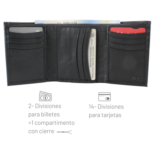 Cartera Hombre Piel Genuina Triple Cierre Interno Interiores en Piel