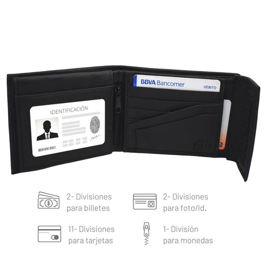 Cartera Hombre Piel Genuina Cierre Velcro Monedero Identificación Interiores en Tela