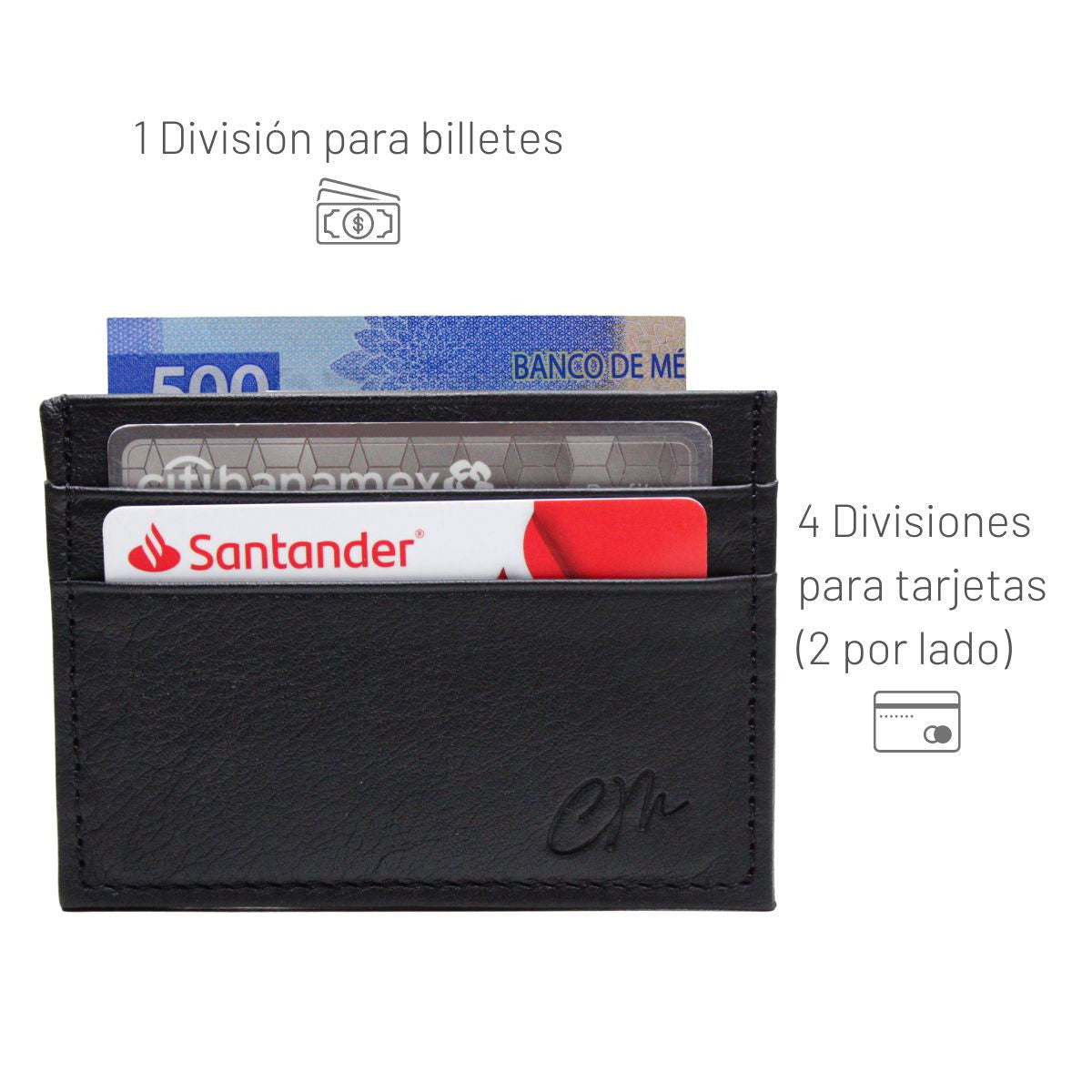 Cartera Tarjetero Piel Genuina Modelo "Recto" Minimalista Interiores en Piel