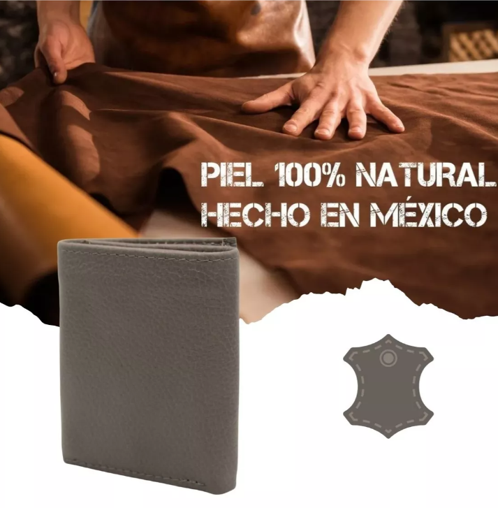 Cartera Hombre Piel Genuina Triple con Identificación Interiores en Piel