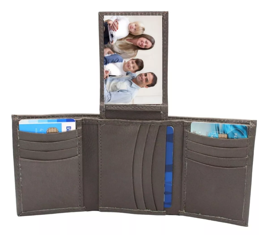 Cartera Hombre Piel Genuina Triple con Identificación Interiores en Piel