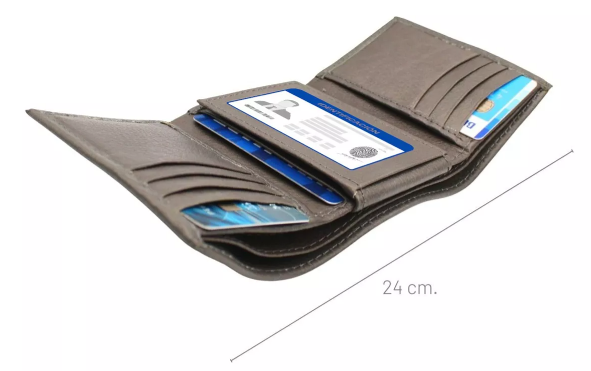 Cartera Hombre Piel Genuina Triple con Identificación Interiores en Piel