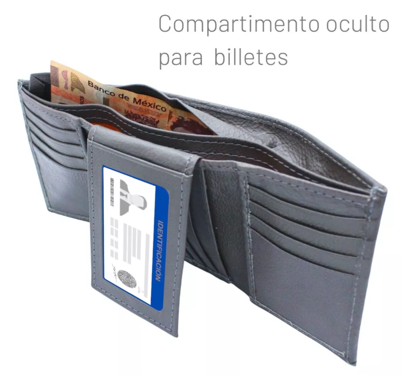 Cartera Hombre Piel Genuina Triple con Identificación Interiores en Piel