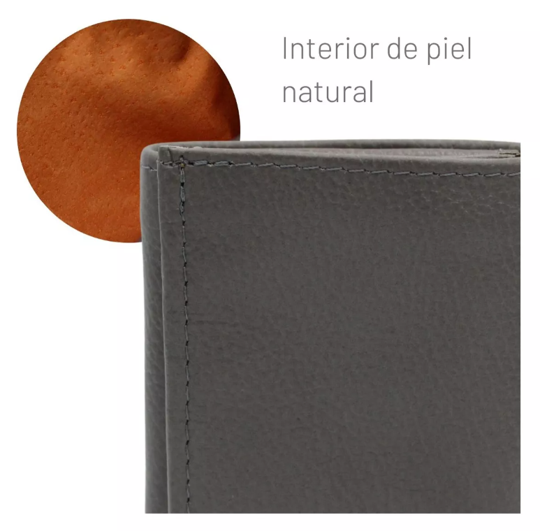 Cartera Hombre Piel Genuina Triple con Identificación Interiores en Piel