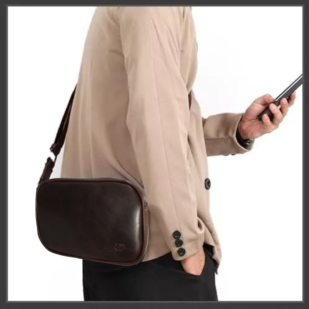 Bandolera Hombre Piel Genuina Correa Mano y Hombro