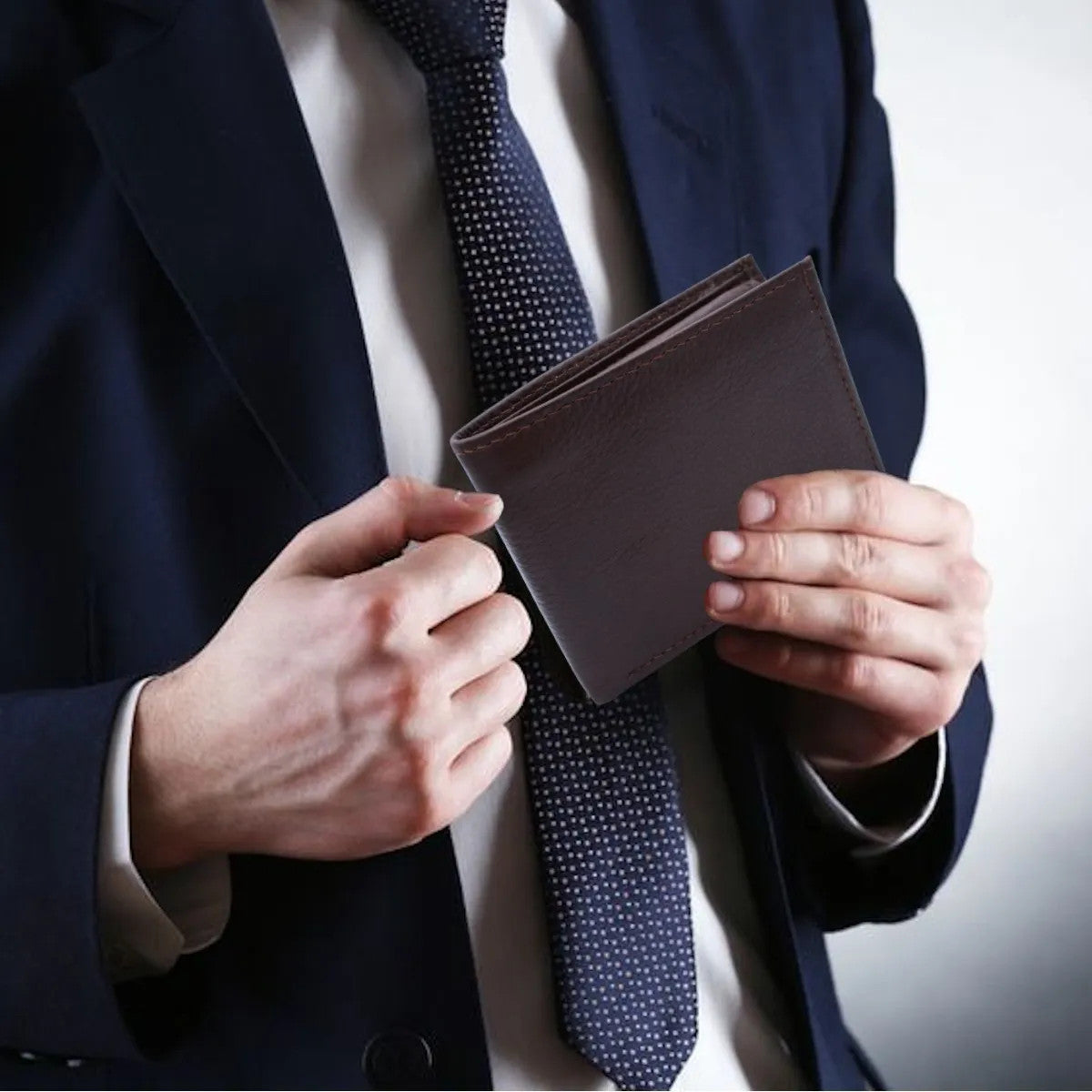 Cartera Hombre Piel Genuina Bifold División Oculta Interiores en Piel
