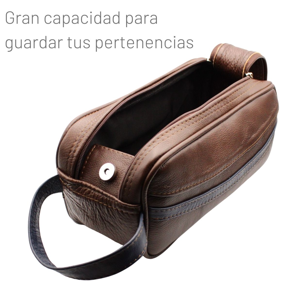 Neceser Hombre Piel Genuina Franja Interiores en Tela