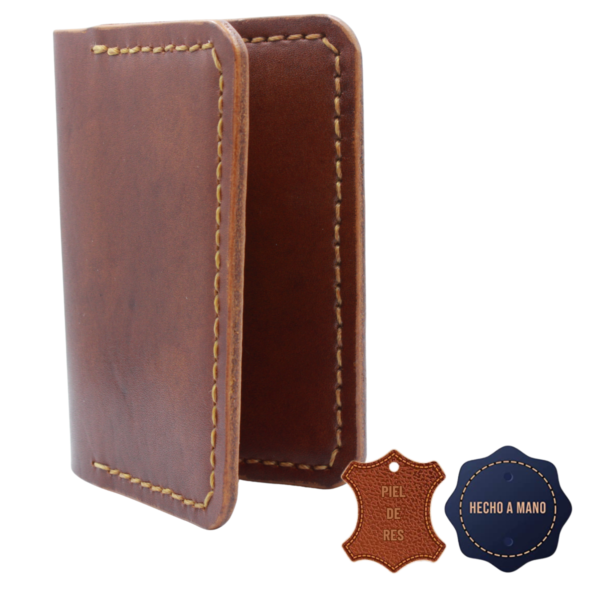 Tarjetero Plegable Cartera Hecho a Mano Piel Genuina Res
