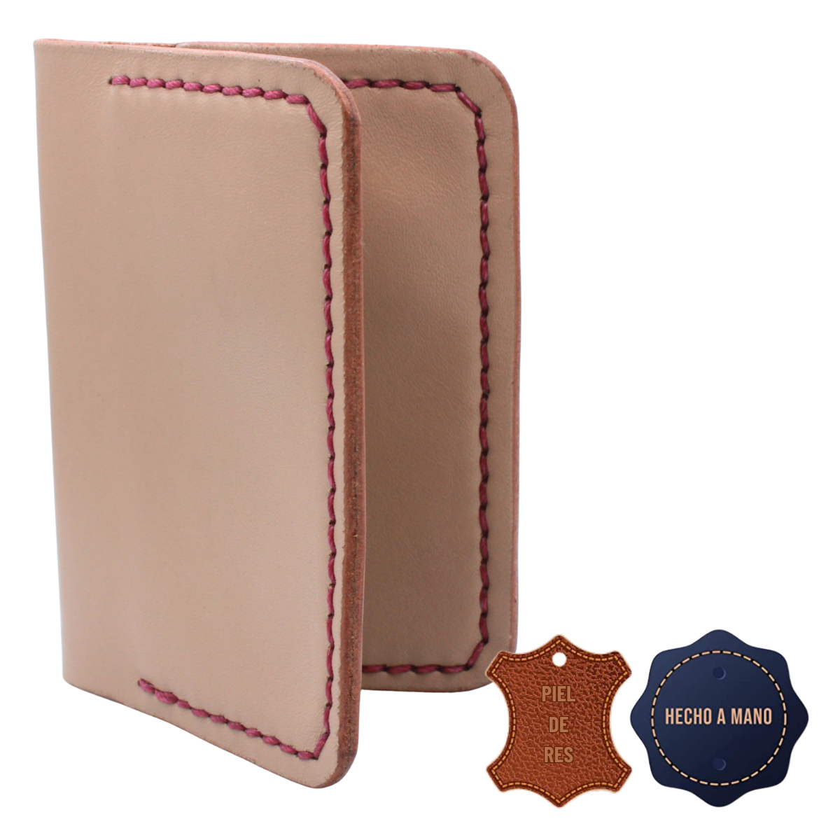 Tarjetero Plegable Cartera Hecho a Mano Piel Genuina Res