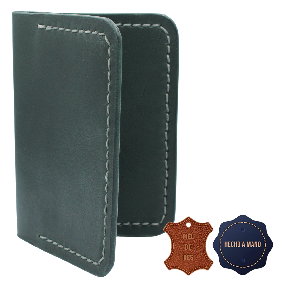 Tarjetero Plegable Cartera Hecho a Mano Piel Genuina Res
