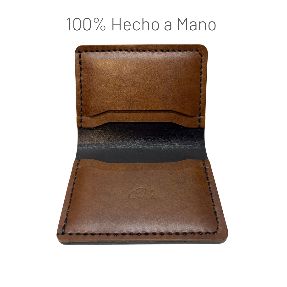 Tarjetero Plegable Hecho a Mano Piel Genuina Res