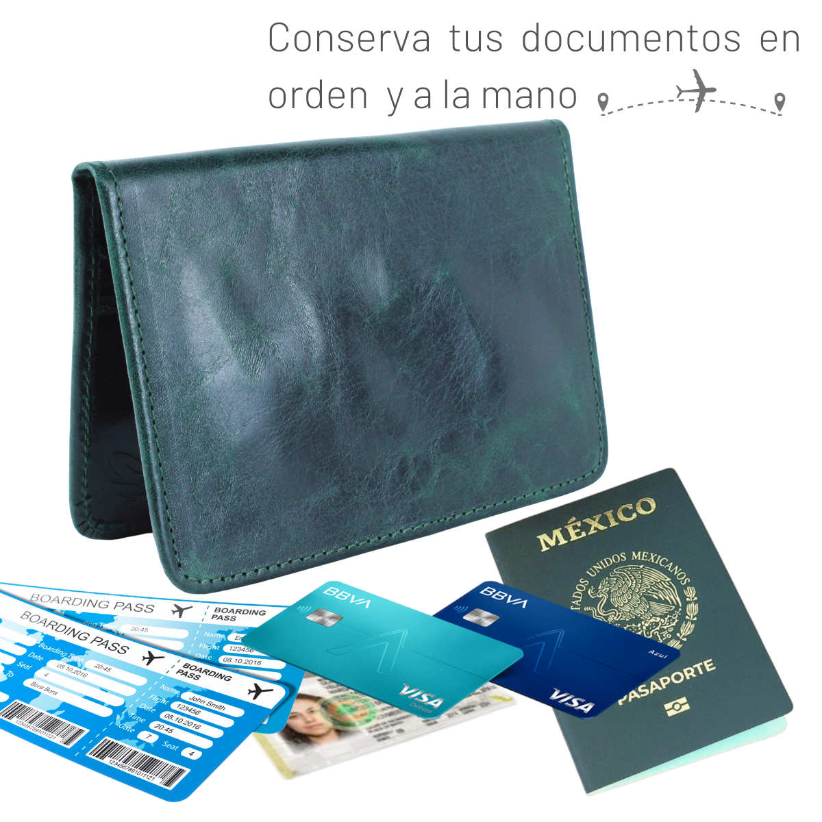 Cartera Tarjetero Porta Pasaporte Piel Genuina Interiores en Piel