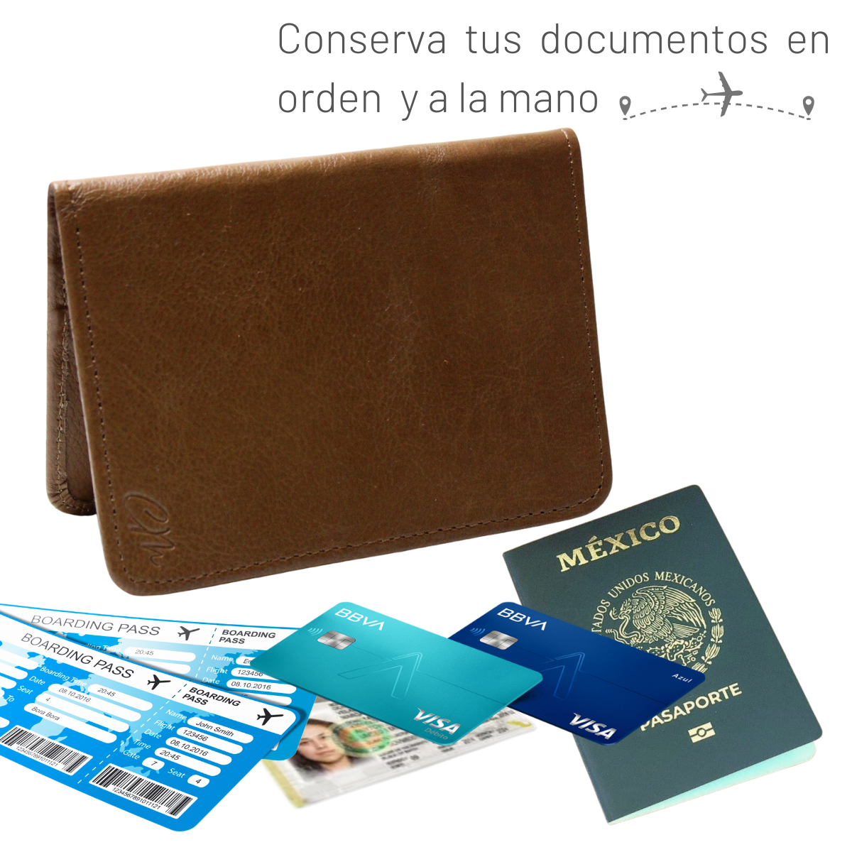 Cartera Tarjetero Porta Pasaporte Piel Genuina Interiores en Piel