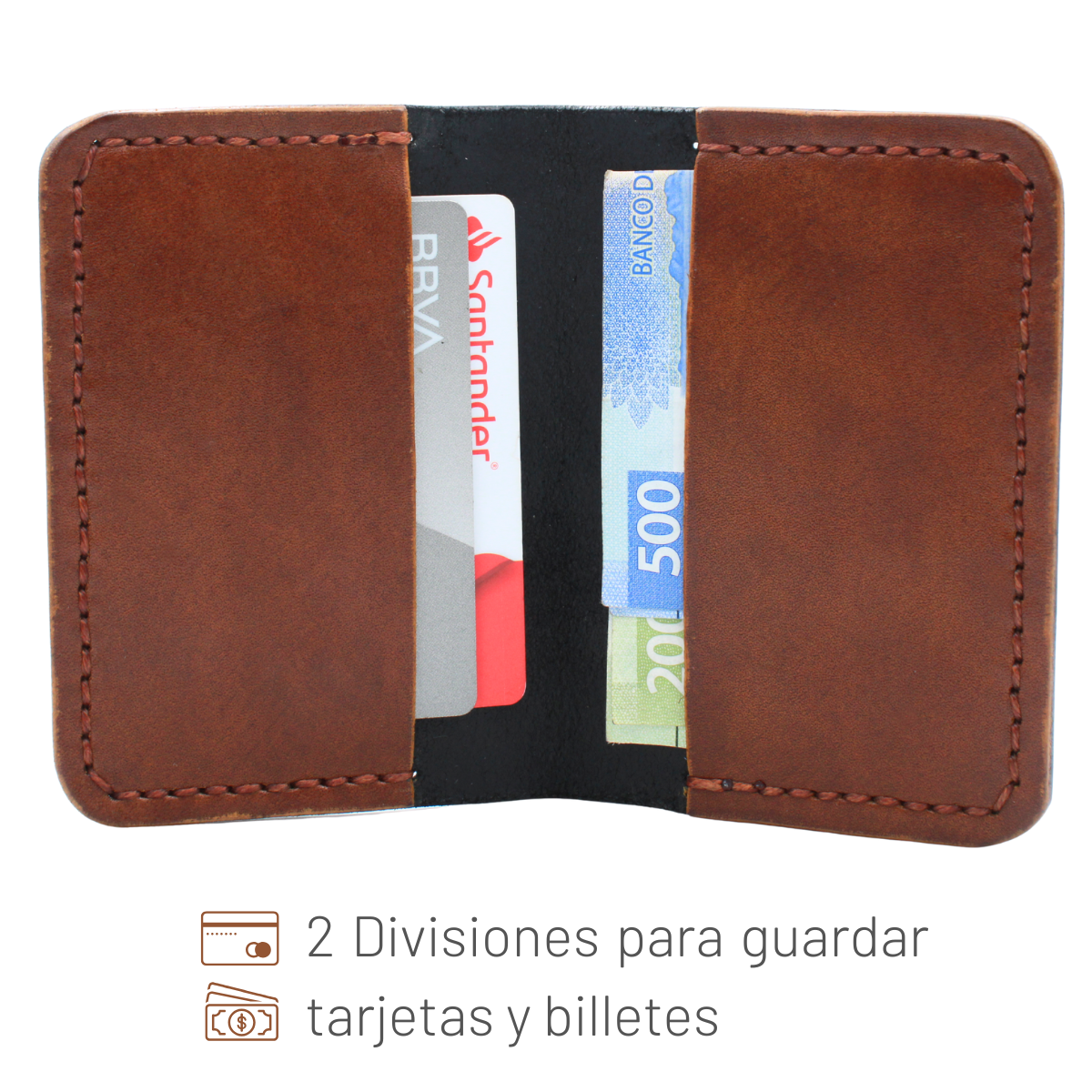 Tarjetero Plegable Cartera Hecho a Mano Piel Genuina Res
