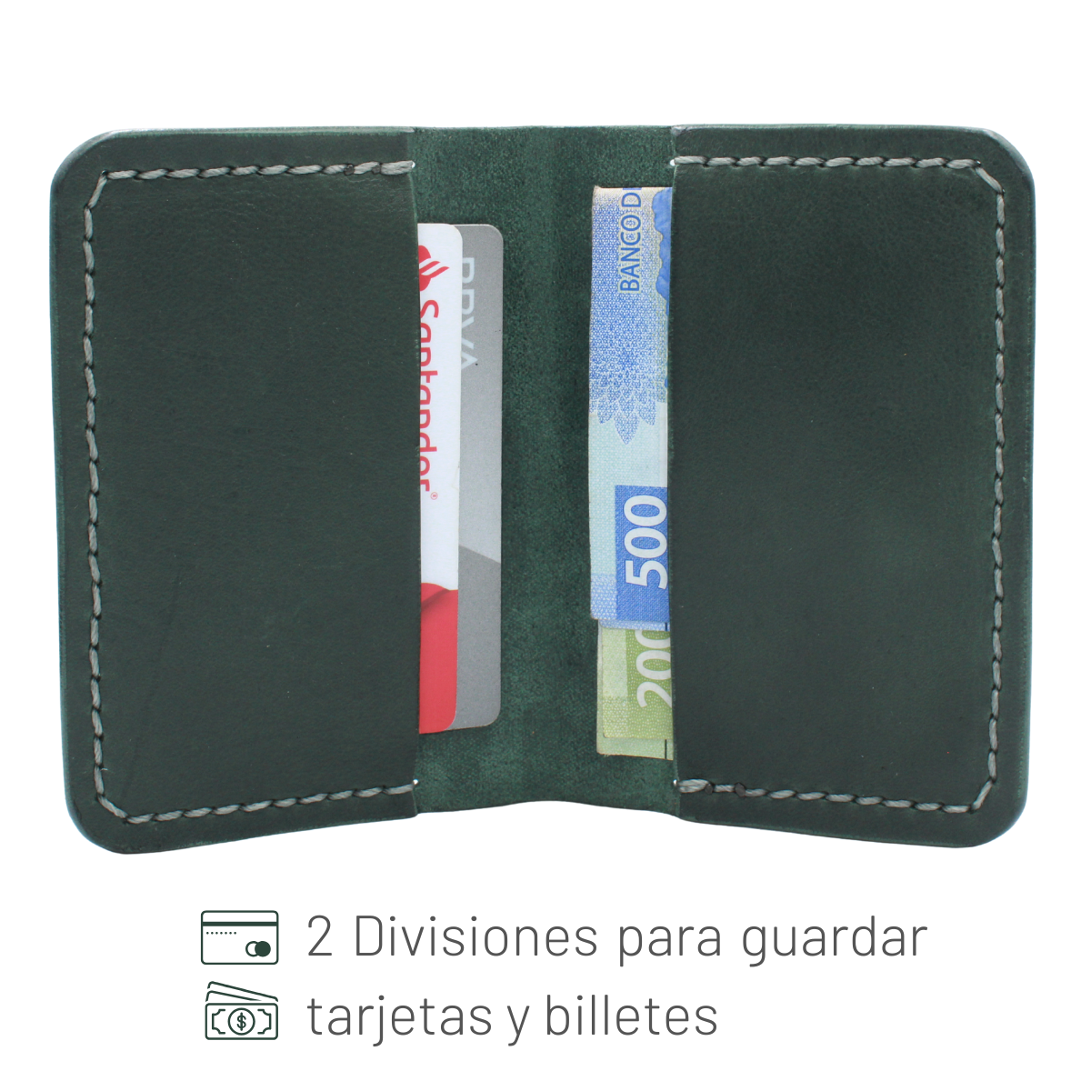 Tarjetero Plegable Cartera Hecho a Mano Piel Genuina Res