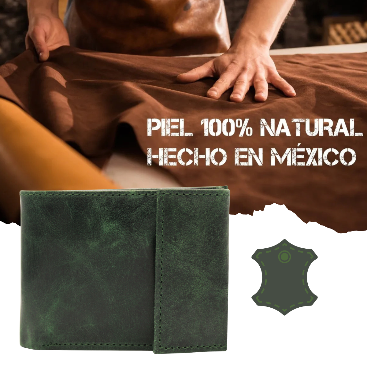 Cartera Hombre Piel Genuina Cierre Velcro Monedero Identificación Interiores en Tela
