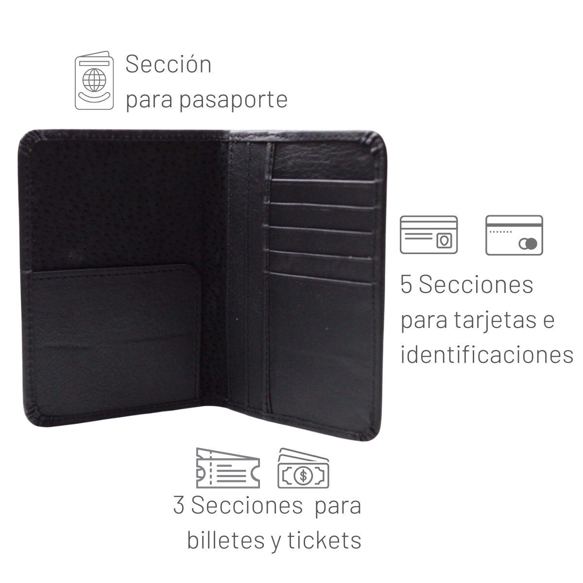 Cartera Tarjetero Porta Pasaporte Piel Genuina Interiores en Piel