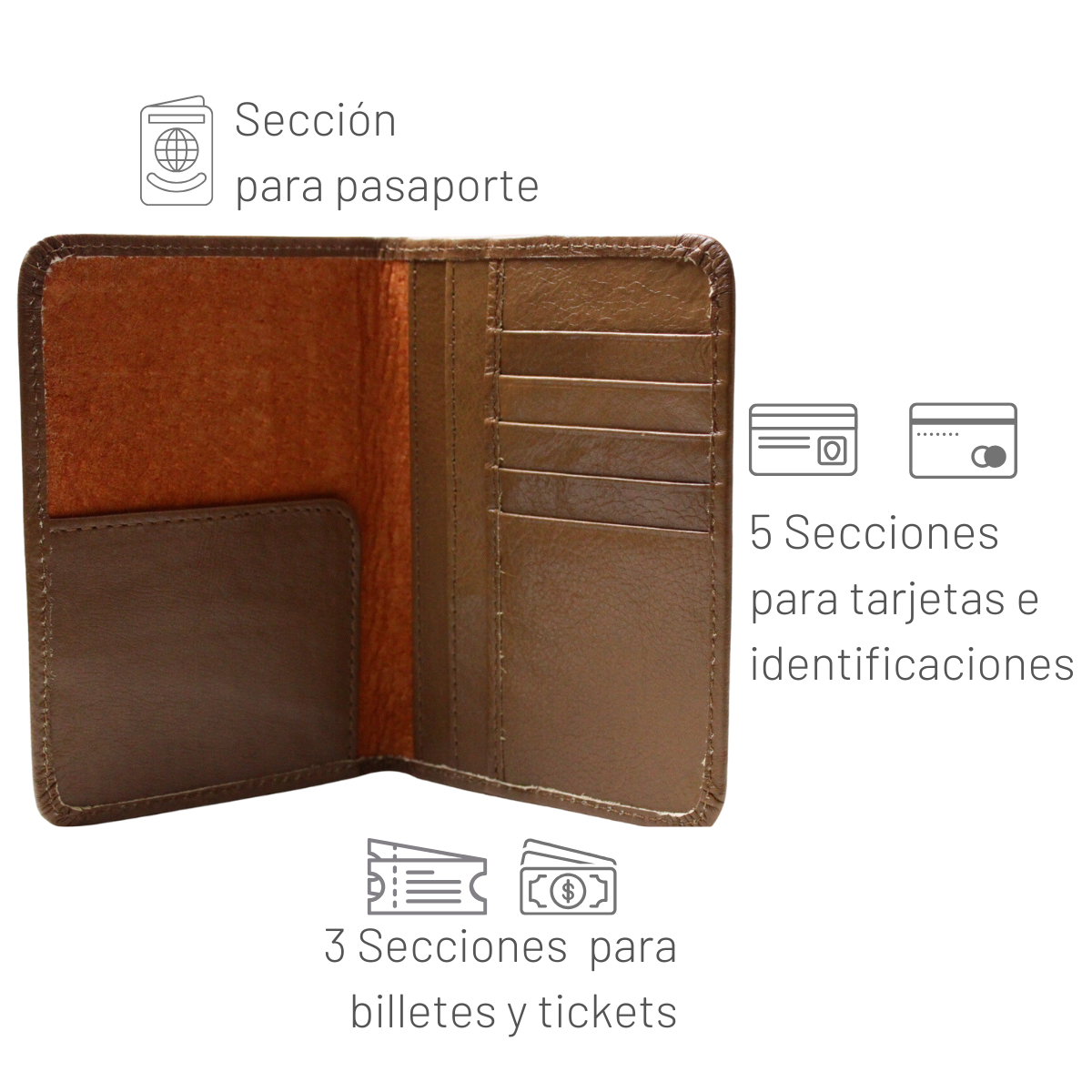 Cartera Tarjetero Porta Pasaporte Piel Genuina Interiores en Piel