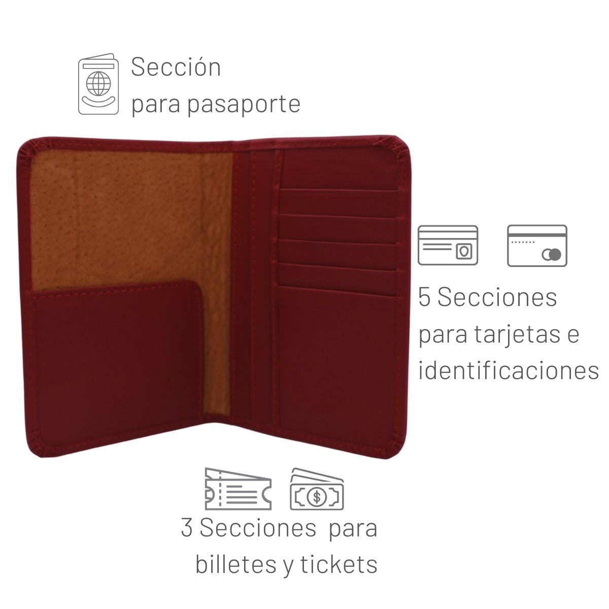 Cartera Tarjetero Porta Pasaporte Piel Genuina Interiores en Piel