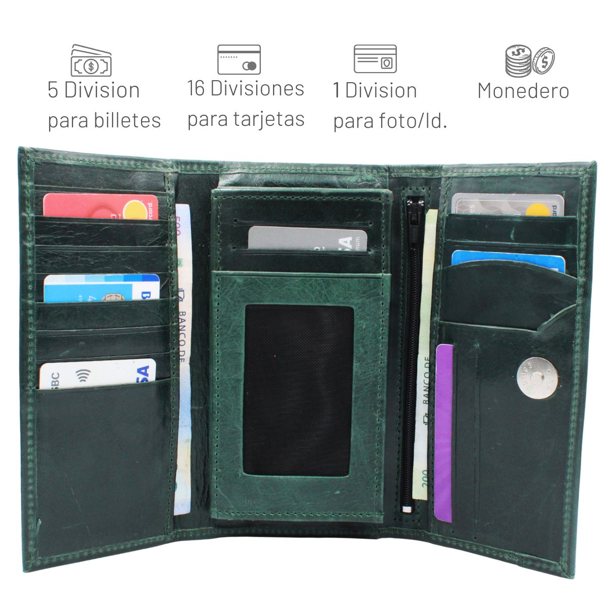Cartera Larga Mujer Piel Billetera Monedero Gran Capacidad