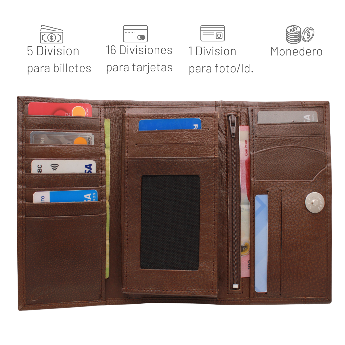 Cartera Mujer Piel Genuina Amplia Interiores en Piel